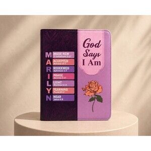 Christian Bible Cover Case XL Purple Pink God Says I Am Scripture Organizer NWOT